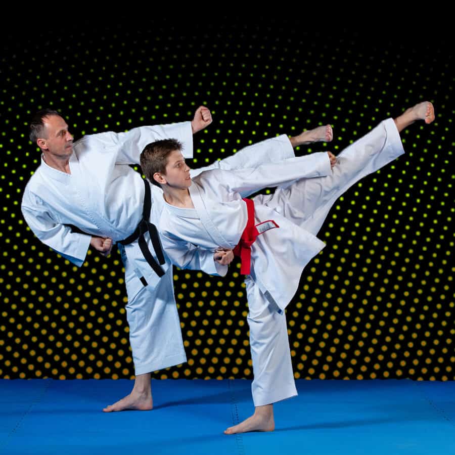 Martial Arts Lessons for Families in Rockwall TX - Dad and Son High Kick
