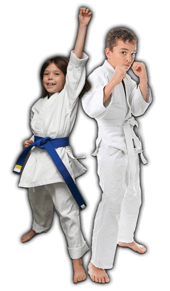 Martial Arts Lessons for Kids in Rockwall TX - Happy Blue Belt Girl and Focused Boy Banner